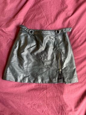 Free People Black Faux Leather Mini Skirt with Side Zip